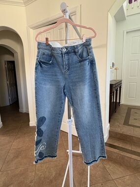 Tribal Floral Patchwork Wide Leg Jeans | Cropped Denim | Size 10 NWT